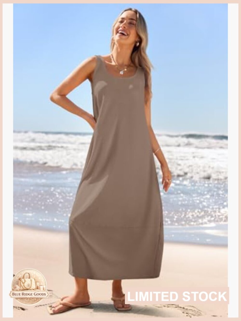 Sleeveless Maxi Tank Dress Scoop Neck Loose Fit Summer Casual Swing Dress with - Picture 3 of 7